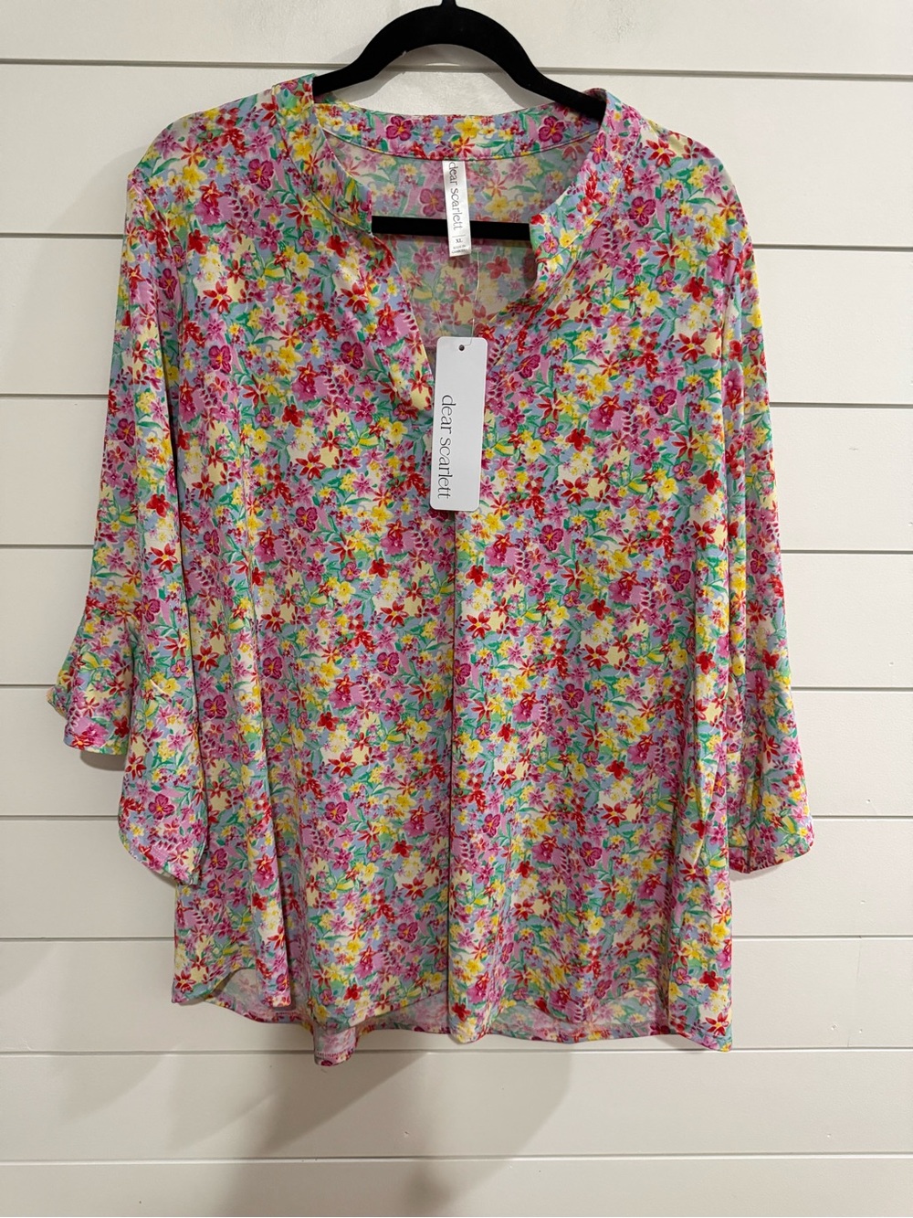 Dear Scarlett Pink Floral Buttonless V-Neck Blouse